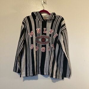 Huntington Ridge gray blk red striped cotton hoody sweatshirt med